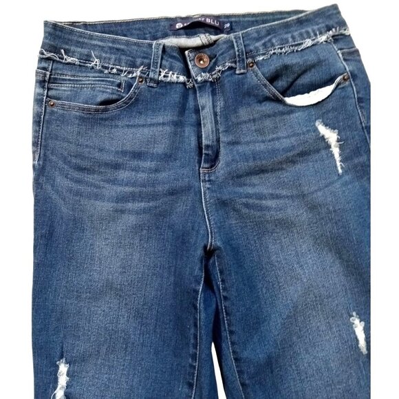 Tractr Blu Womens Cute Denim Jeans Two Tone Blue Cuff Stylish Frayed Hem Size 29 - Picture 6 of 8